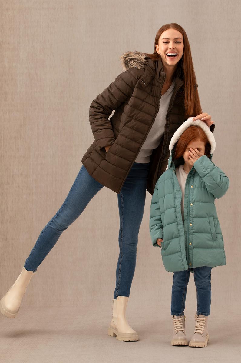 Kız Çocuk Mint Kapüşonlu Kaban