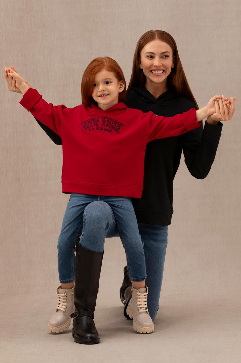 Kız Çocuk Kırmızı Kapüşonlu Sweatshirt