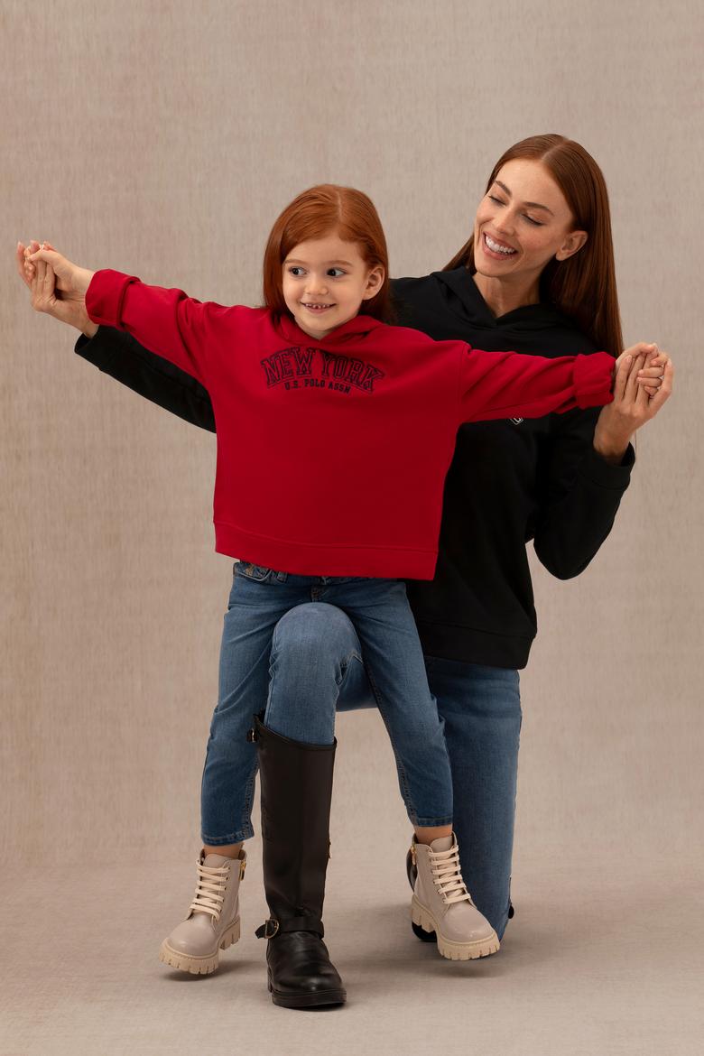 Kız Çocuk Kırmızı Kapüşonlu Sweatshirt