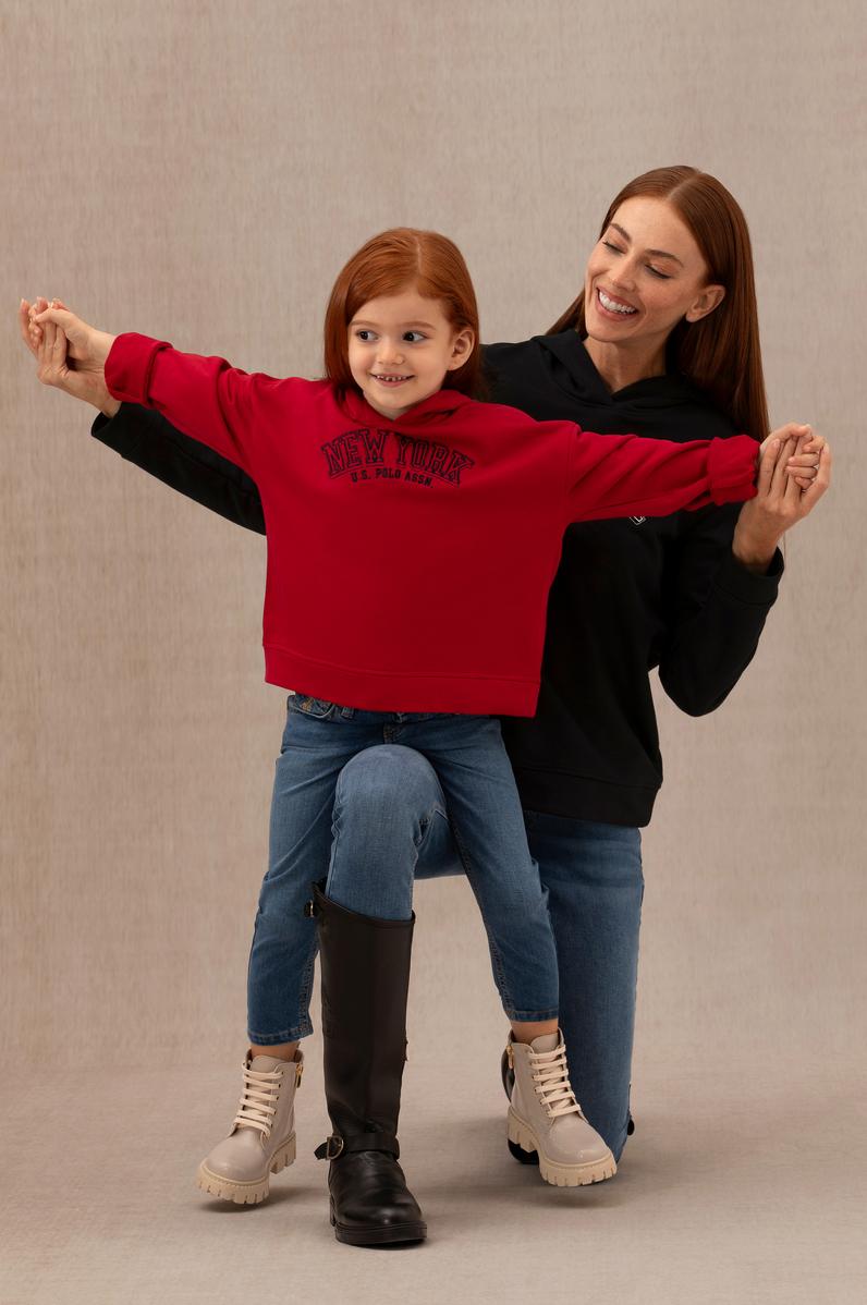 Kız Çocuk Kırmızı Kapüşonlu Sweatshirt