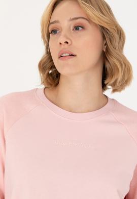 Kadın Toz Pembe Bisiklet Yaka Sweatshirt - 50276581030