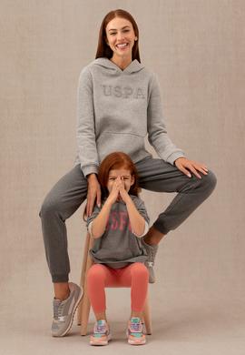 Kadın Gri Melanj Kapüşonlu Basic Sweatshirt - 50276022023