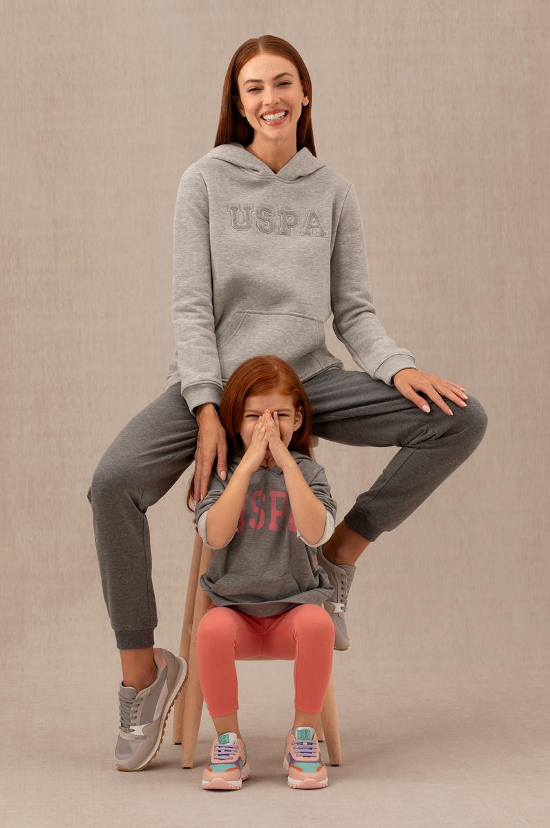 Kadın Gri Melanj Kapüşonlu Basic Sweatshirt