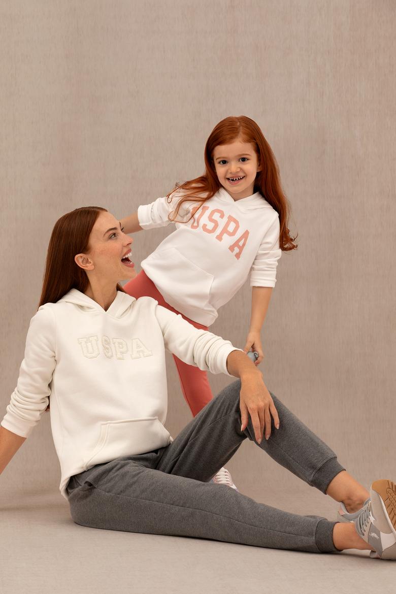 Kadın Ekru Kapüşonlu Basic Sweatshirt