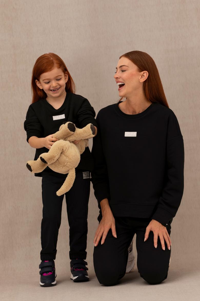 Kız Çocuk Siyah Basic Bisiklet Yaka Sweatshirt - 50276834011