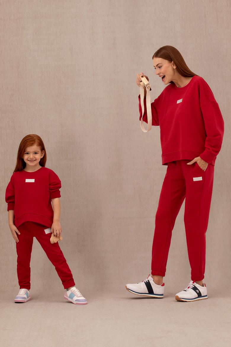 Kız Çocuk Kırmızı Basic Bisiklet Yaka Sweatshirt - 50276834003