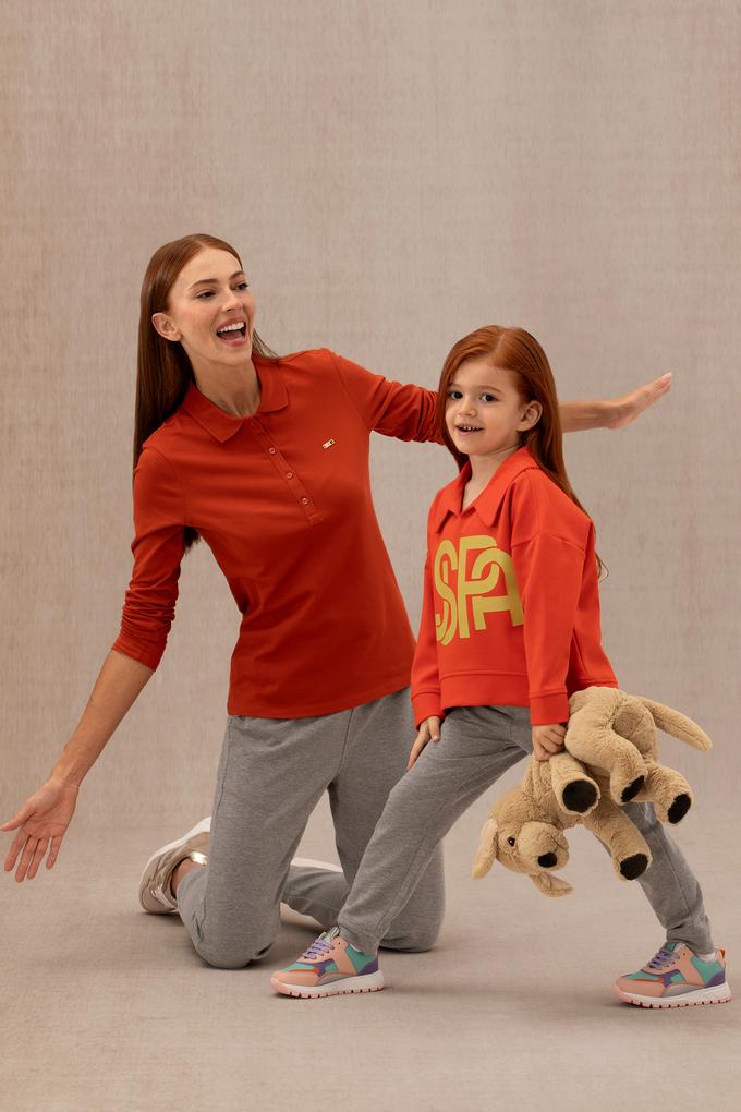 Kız Çocuk Turuncu Polo Yaka Sweatshirt