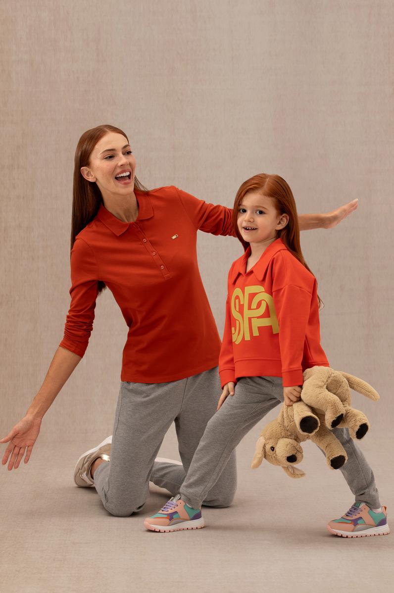 Kız Çocuk Turuncu Polo Yaka Sweatshirt