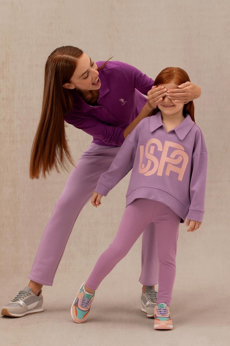 Kız Çocuk Lila Polo Yaka Sweatshirt