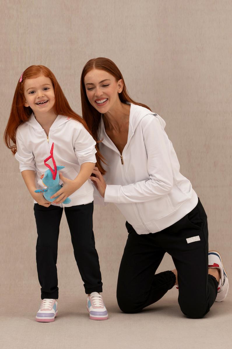 Kız Çocuk Beyaz Kapüşonlu Sweatshirt