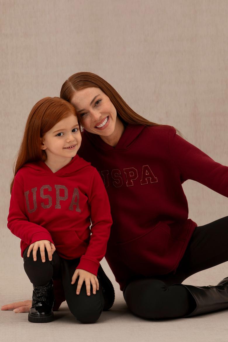 Kız Çocuk Kırmızı Basic Kapüşonlu Sweatshirt