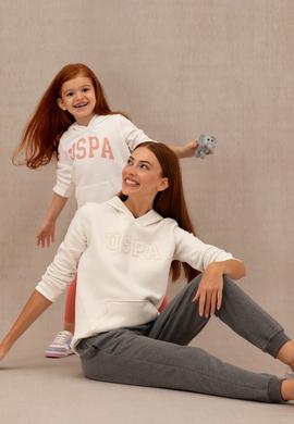 Kız Çocuk Ekru Basic Kapüşonlu Sweatshirt - 50276872051