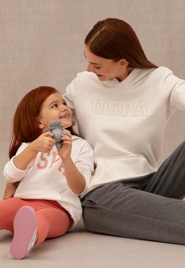 Kız Çocuk Ekru Basic Kapüşonlu Sweatshirt - 50276872051