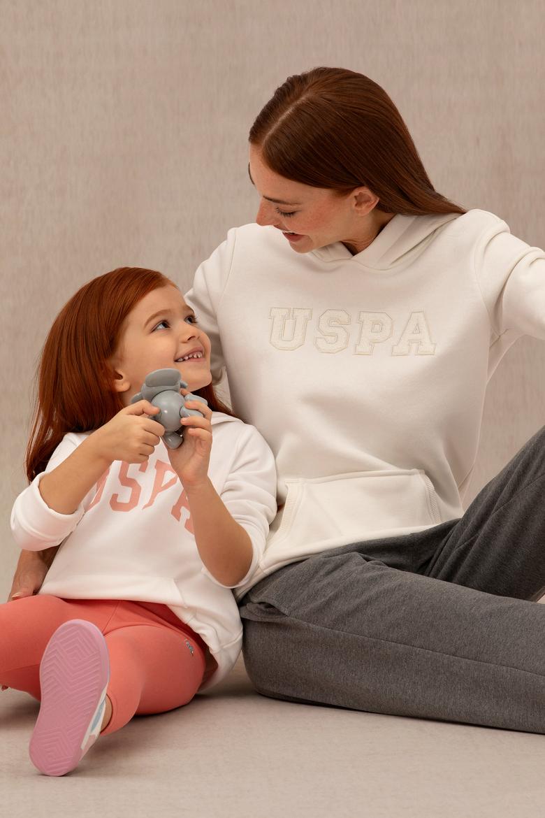 Kız Çocuk Ekru Basic Kapüşonlu Sweatshirt - 50276872051