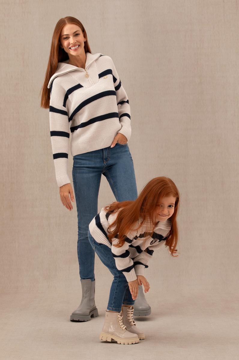 Kız Çocuk Krem Polo Yaka Kazak