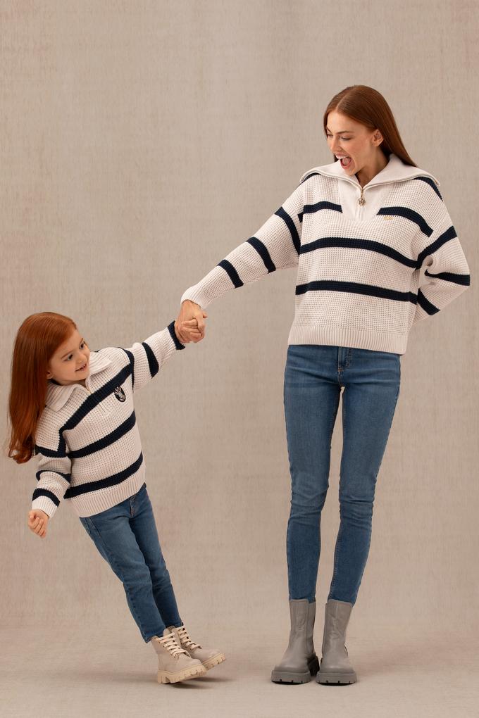 Kız Çocuk Krem Polo Yaka Kazak