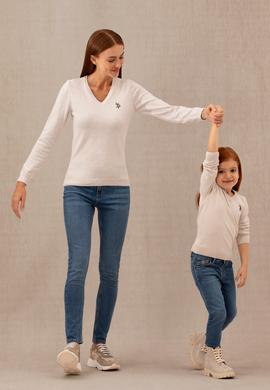 Kadın Taş Melanj V Yaka Basic Kazak - 50276570052