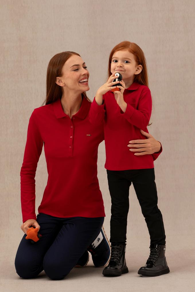 Kız Çocuk Bordo Polo Yaka Basic Sweatshirt