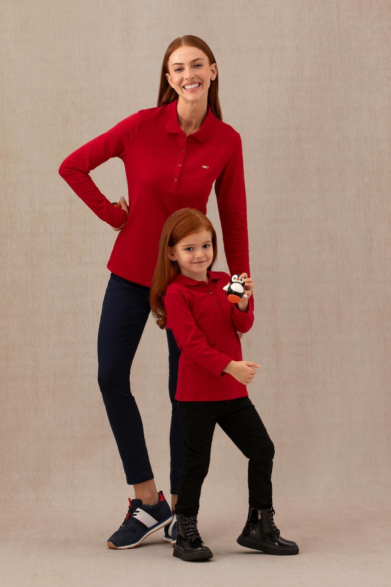 Kız Çocuk Bordo Polo Yaka Basic Sweatshirt - 50276782017