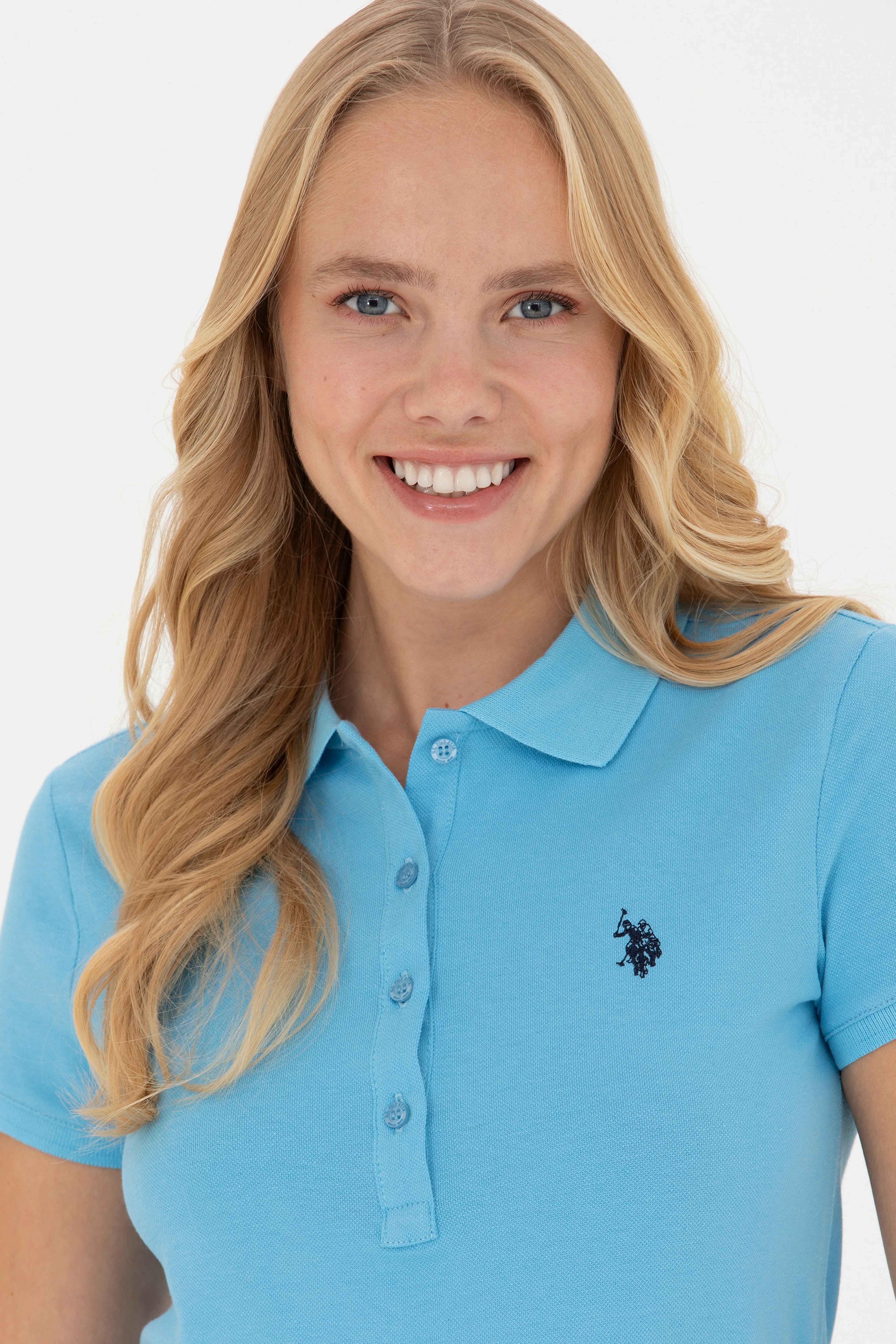 Kadın Turkuaz Basic Polo Yaka Tişört - Image 2