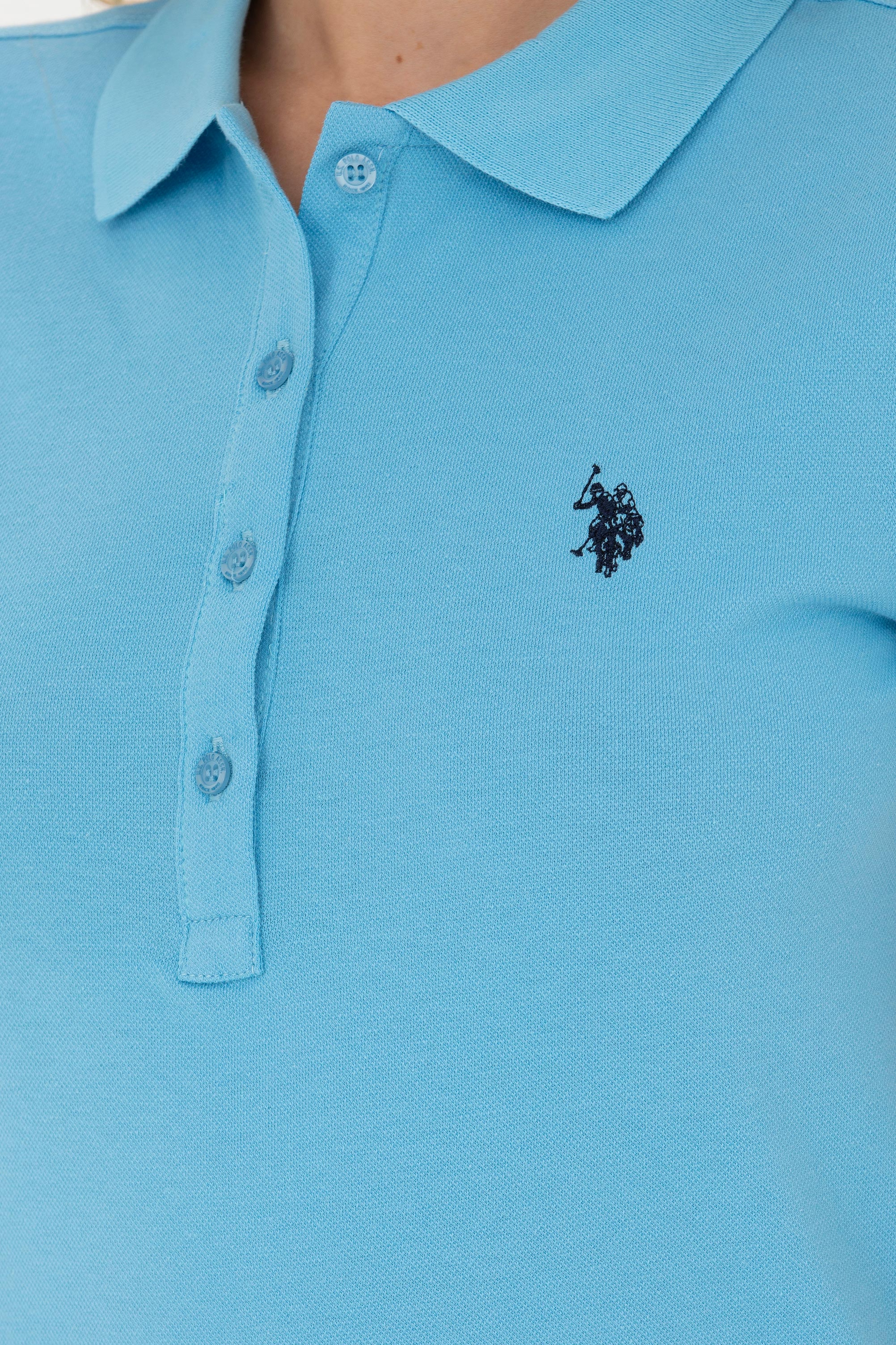Kadın Turkuaz Basic Polo Yaka Tişört - Image 7
