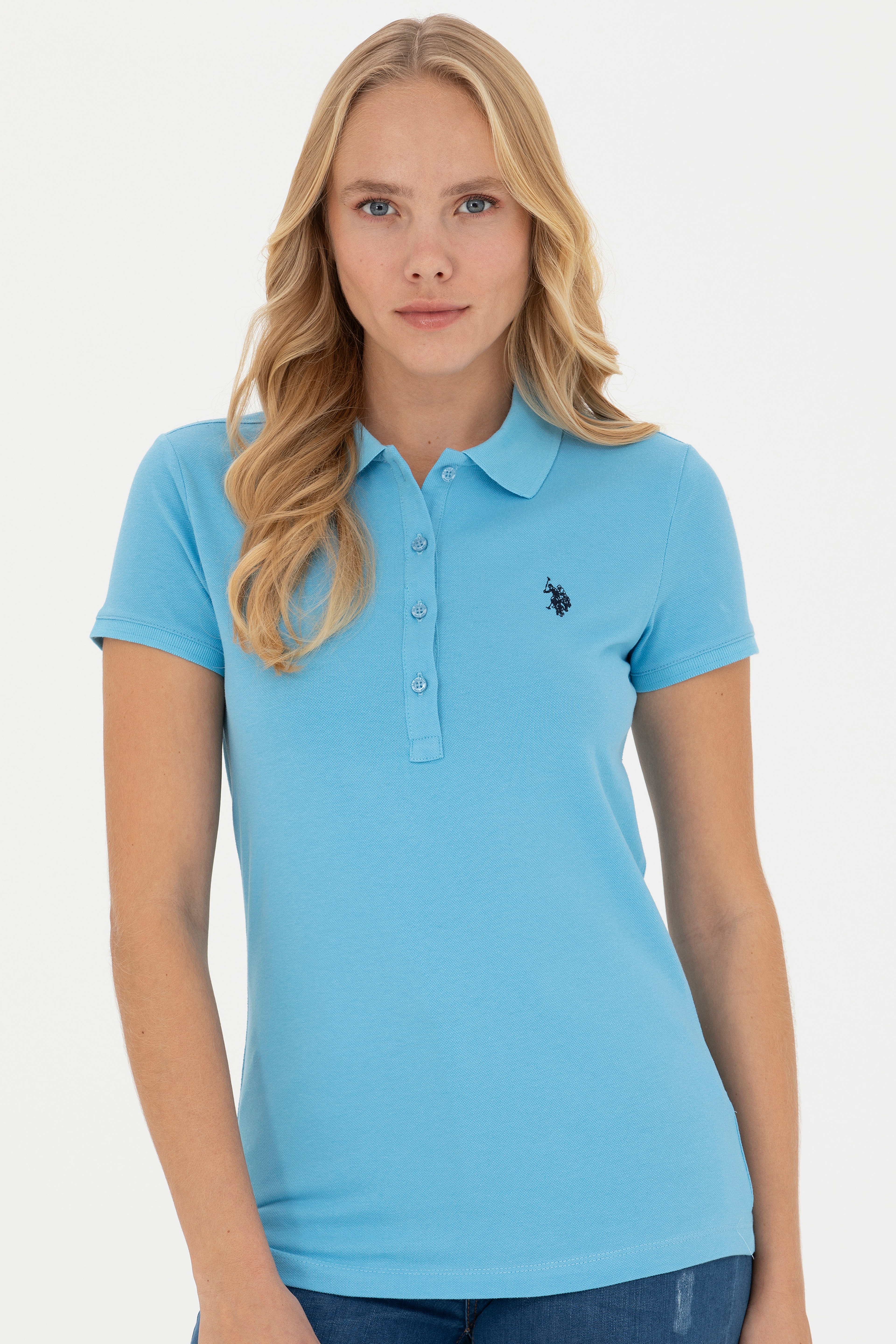 Kadın Turkuaz Basic Polo Yaka Tişört - Image 1