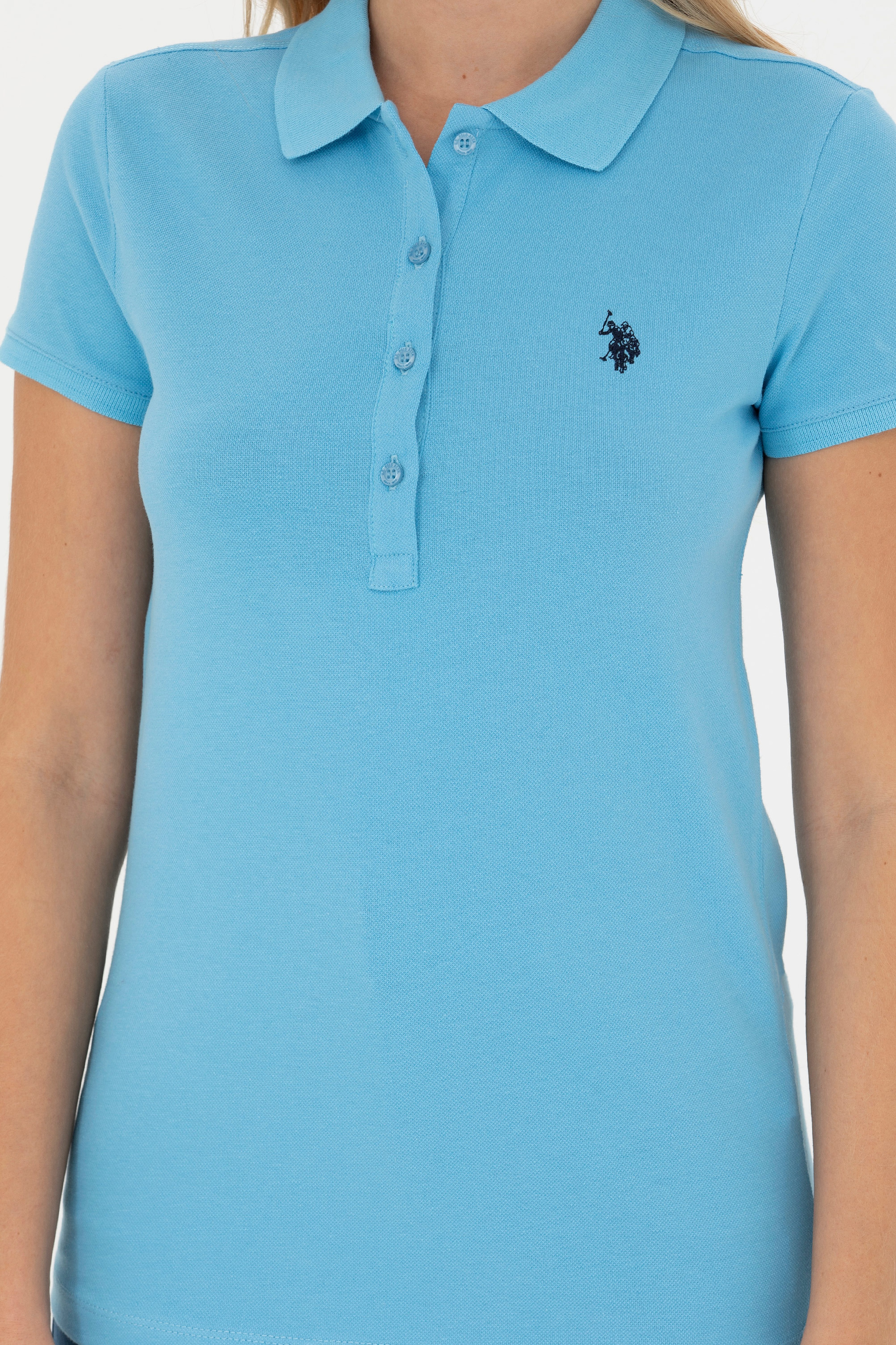 Kadın Turkuaz Basic Polo Yaka Tişört - Image 6
