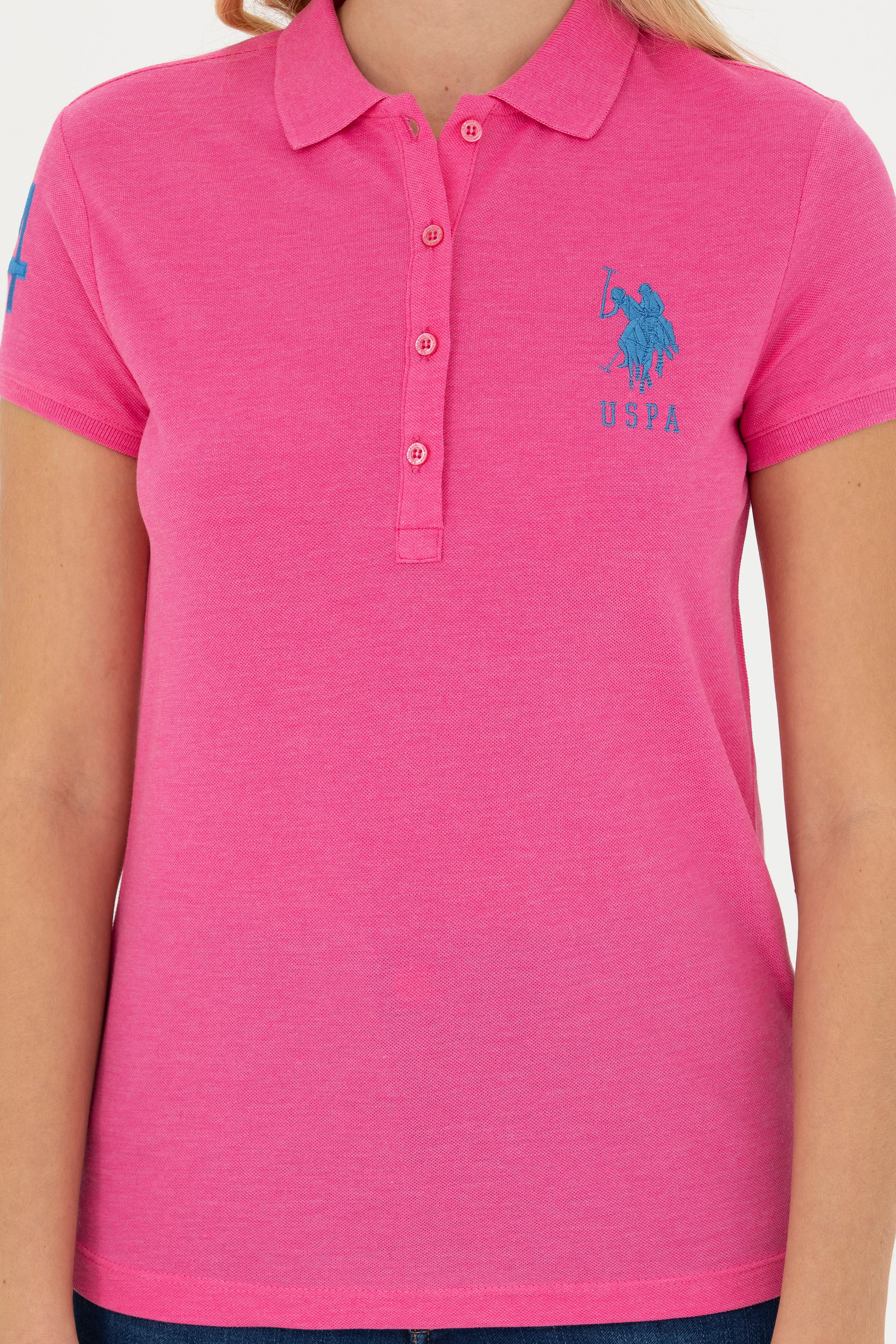Kadın Fuşya Basic Polo Yaka Tişört