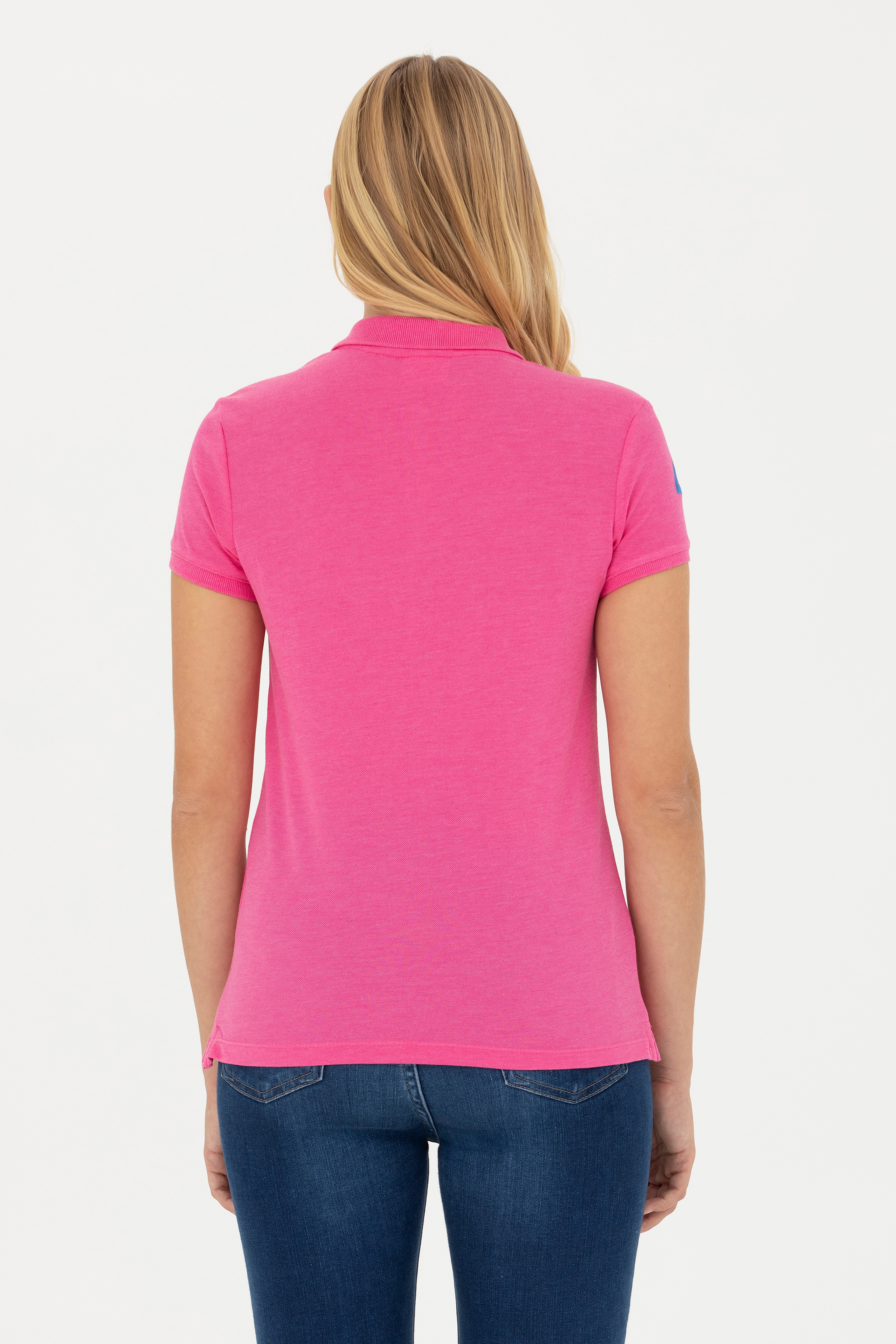 Kadın Fuşya Basic Polo Yaka Tişört - Image 5