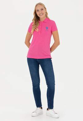 Kadın Fuşya Basic Polo Yaka Tişört - 50262695115