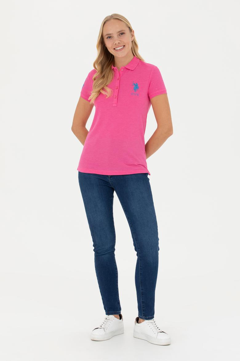 Kadın Fuşya Basic Polo Yaka Tişört - 50262695115