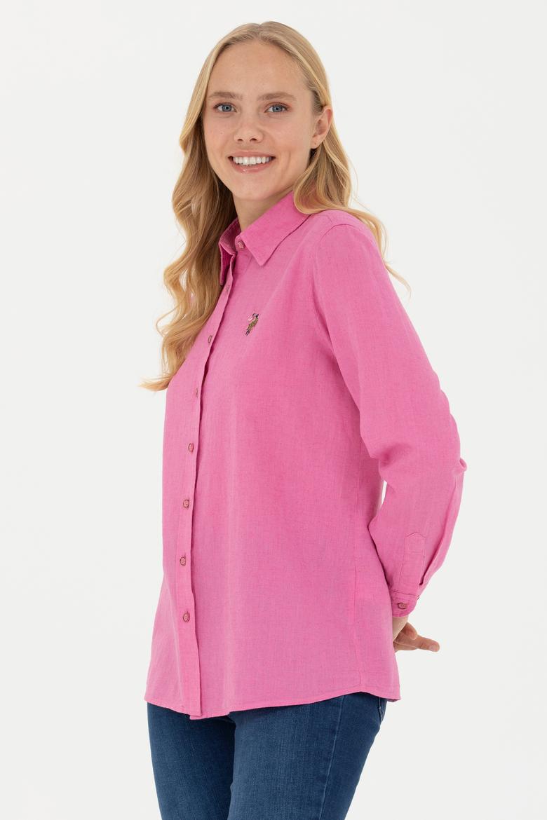 Kadın Pembe Uzun Kollu Basic Gömlek