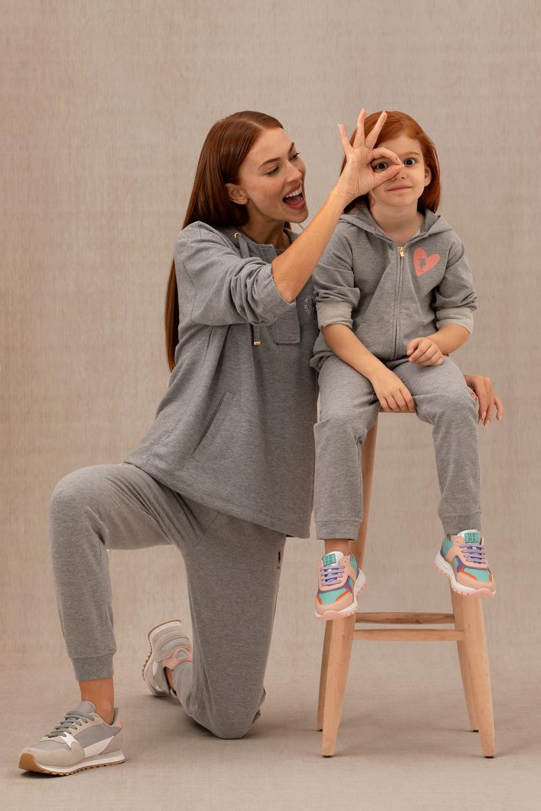 Kız Çocuk Gri Melanj Eşofman Altı