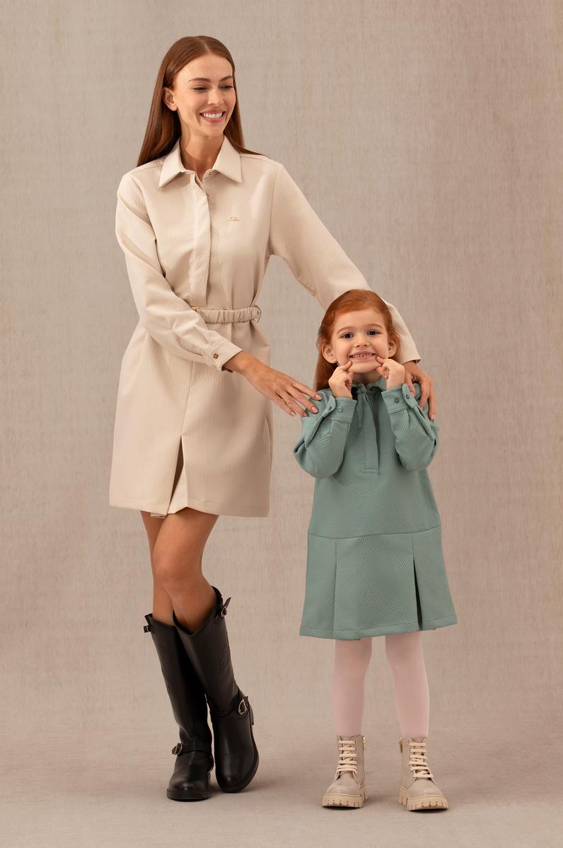 Kız Çocuk Mint Dokuma Elbise