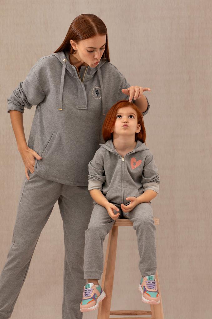 Çocuk Gri Melanj Fermuarlı Kapüşonlu Sweatshirt