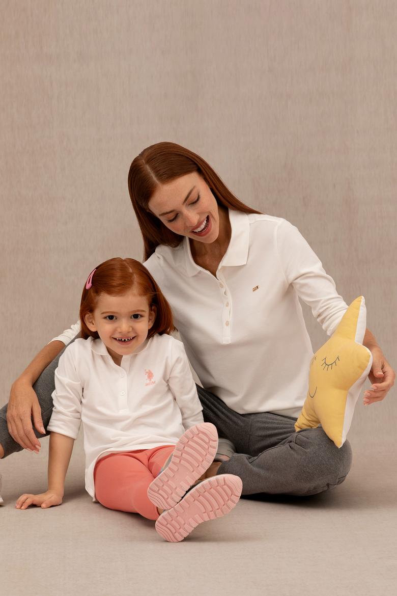 Kız Çocuk Ekru Polo Yaka Basic Sweatshirt - 50276782009