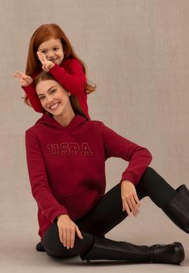 Kadın Bordo Kapüşonlu Basic Sweatshirt - 50276022036