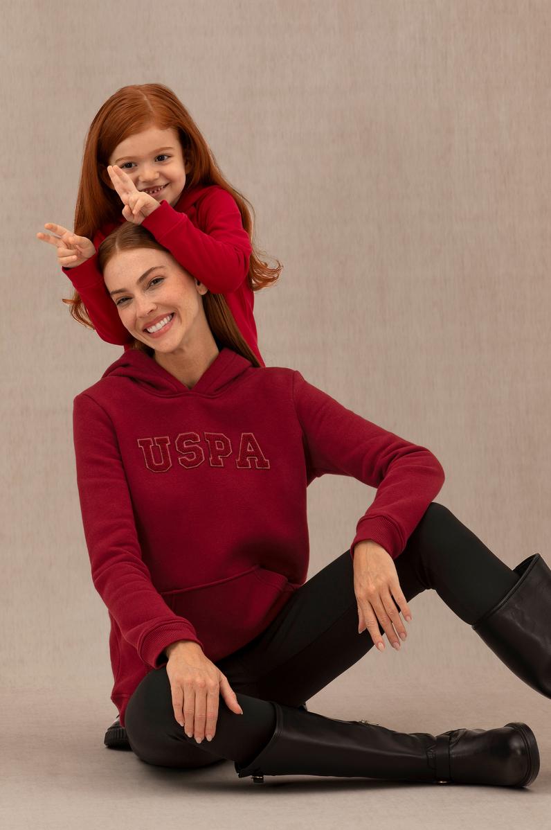 Kadın Bordo Kapüşonlu Basic Sweatshirt