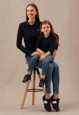 Kız Çocuk Lacivert Polo Yaka Basic Sweatshirt - 50276782032