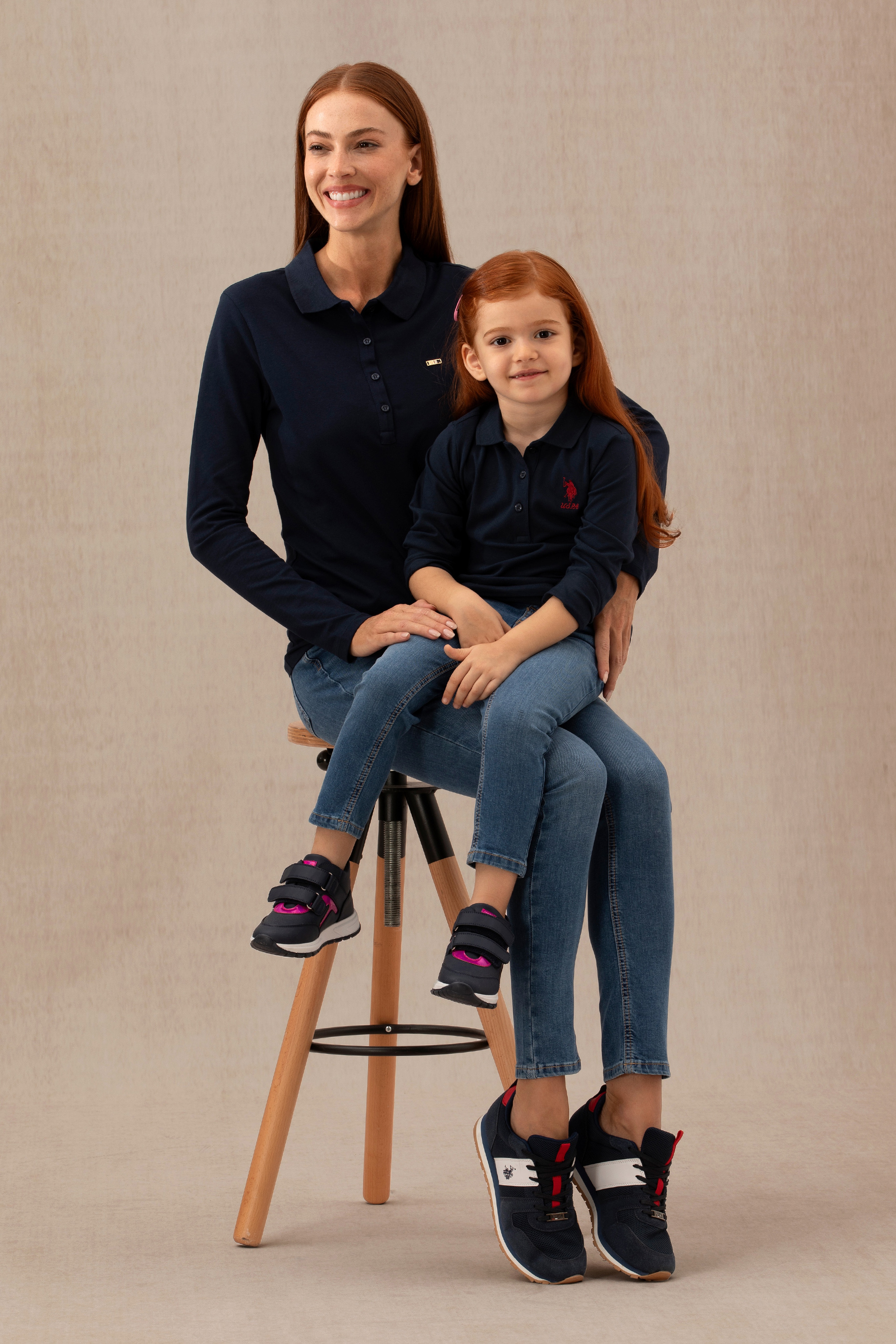 Kız Çocuk Lacivert Polo Yaka Basic Sweatshirt - Image 2