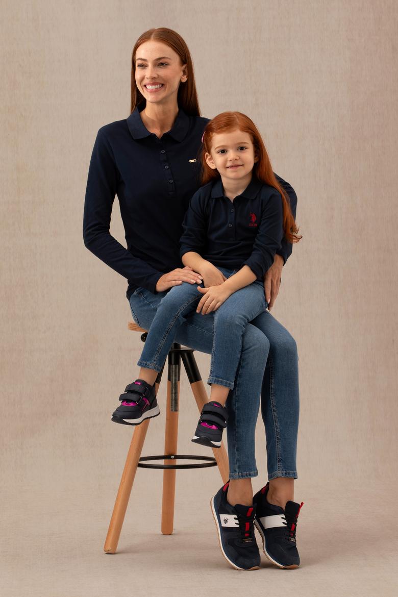 Kız Çocuk Lacivert Polo Yaka Basic Sweatshirt - 50276782032