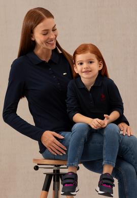 Kız Çocuk Lacivert Polo Yaka Basic Sweatshirt - 50276782032