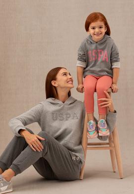 Kız Çocuk Gri Melanj Basic Kapüşonlu Sweatshirt - 50276872054