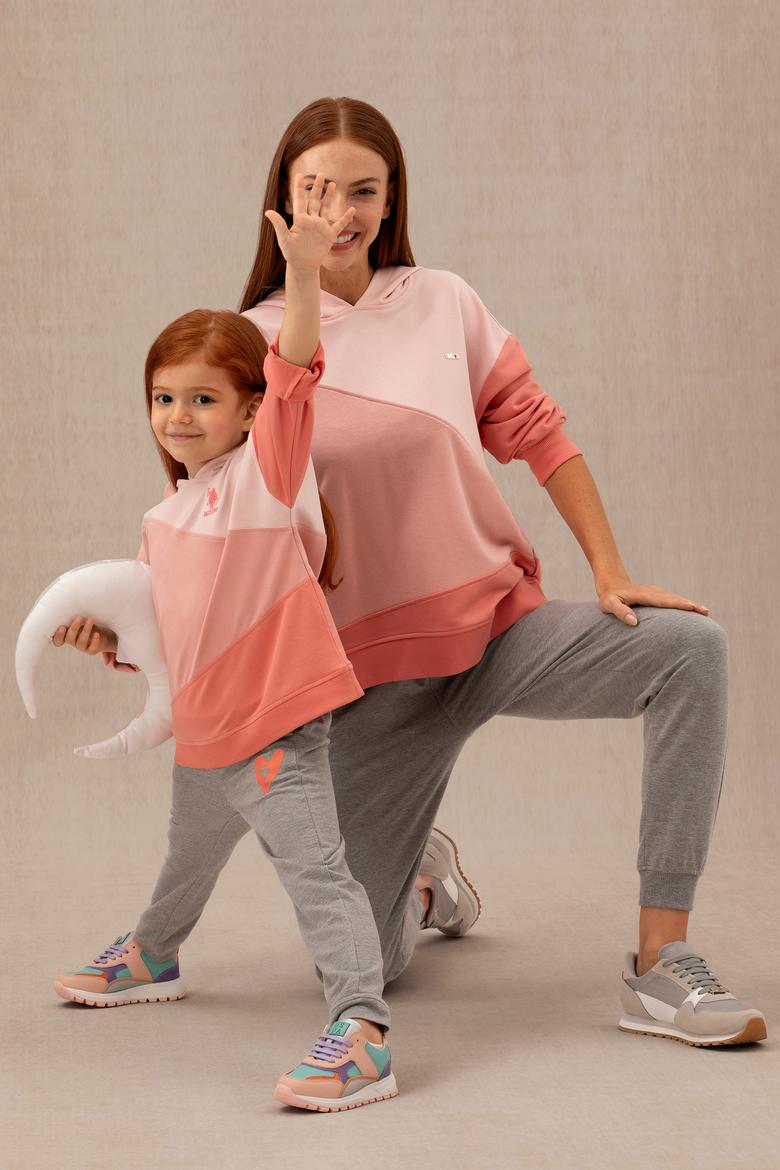 Kız Çocuk Somon Kapüşonlu Sweatshirt