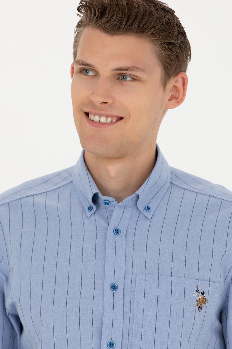 Erkek Mavi Uzun Kollu Gömlek