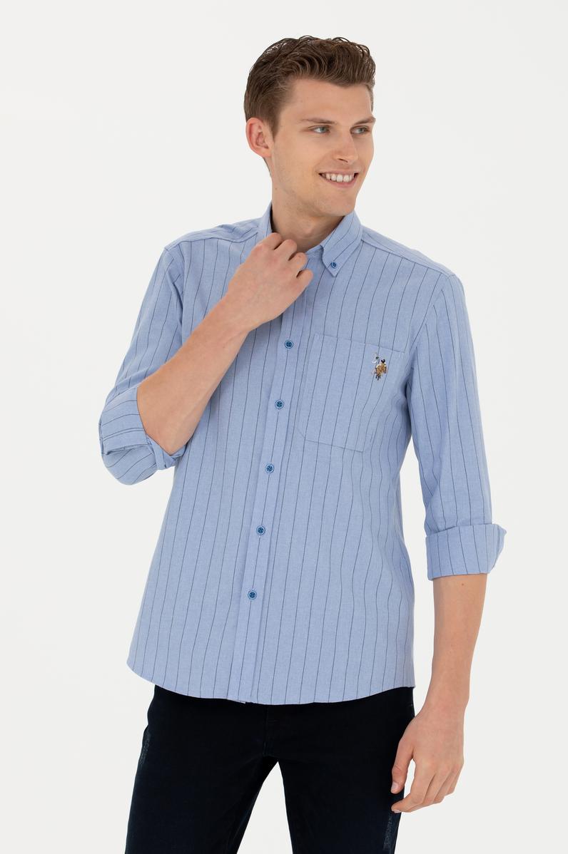 Erkek Mavi Uzun Kollu Gömlek