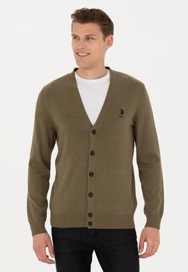 Erkek Haki Melanj Basic Triko Hırka - 50275843037