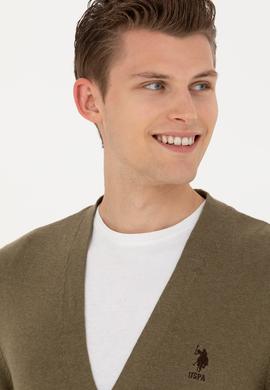 Erkek Haki Melanj Basic Triko Hırka - 50275843037