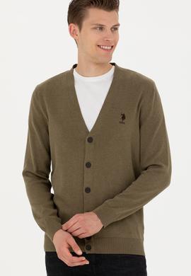 Erkek Haki Melanj Basic Triko Hırka - 50275843037