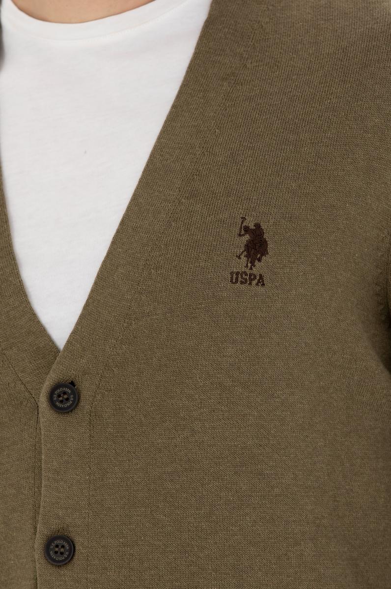 Erkek Haki Melanj Basic Triko Hırka